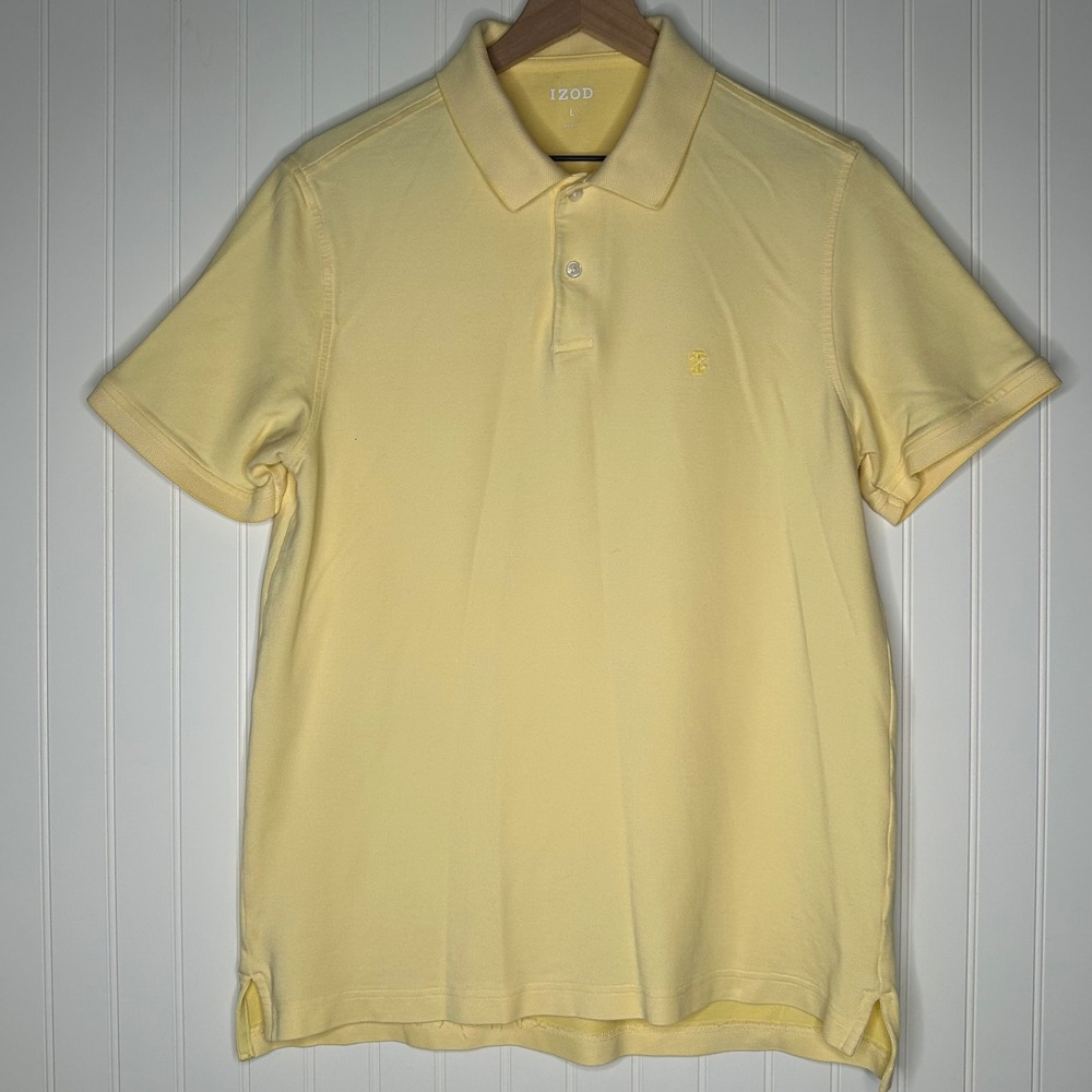 IZOD Advantage Mens Polo Shirt L Yellow Performance Pique Golf Preppy Casual